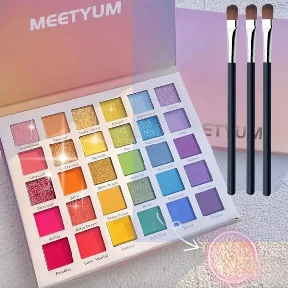 Large Eyeshadow Palette with Brushes - Vibrant Multi-Color - Picture 1 of 7
